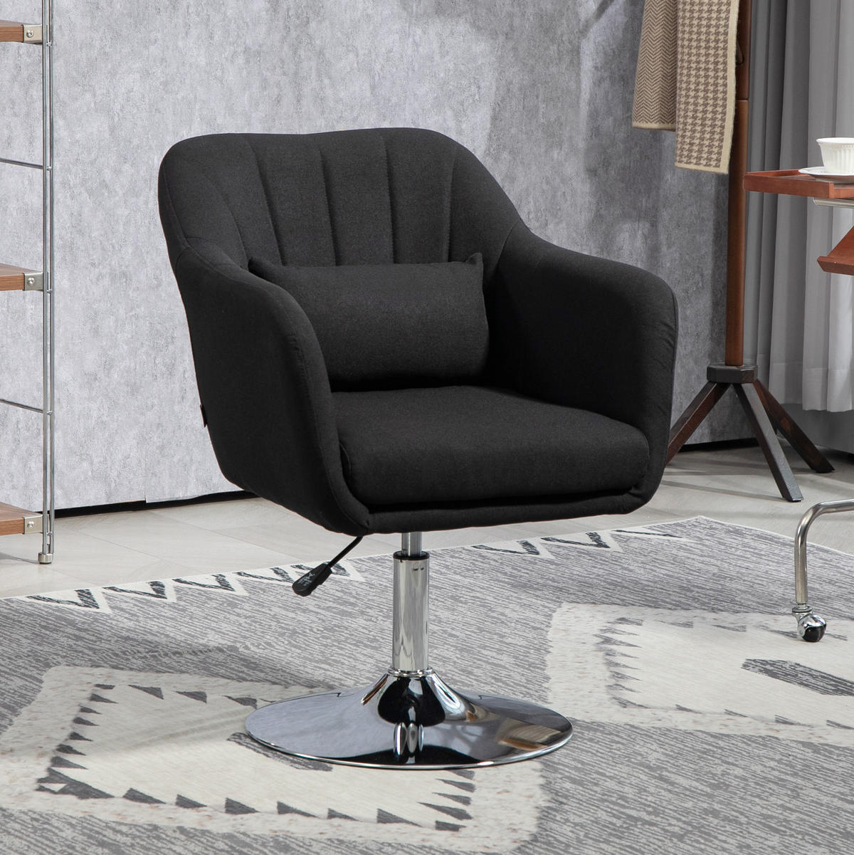 DREHSTUHL Polyester Leinenoptik höhenverstellbar, 360° drehbar 60/60/79-91 cm Schwarz - Schwarz, Textil (60/91/60cm) - Redom