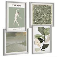 BILDER SET 4er Set - 50x50 cm & 40x60 cm Silberner Rahmen - Abstrakte Pflanzenmuster - Silberfarben, Kunststoff (50/50cm) - TULUP