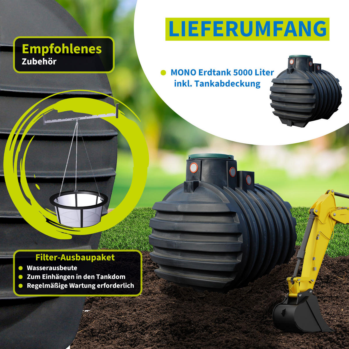 ERDTANK 5000 L inkl. Tankabdeckung - Schwarz, Kunststoff (183/217/245cm) - 4rain
