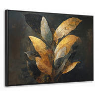 LEINWAND Bilder mit Rahmen - Golden Leaf Komposition - Botanical Luxury - 70x50 - Goldfarben, Textil (70/50cm) - MuchoWow