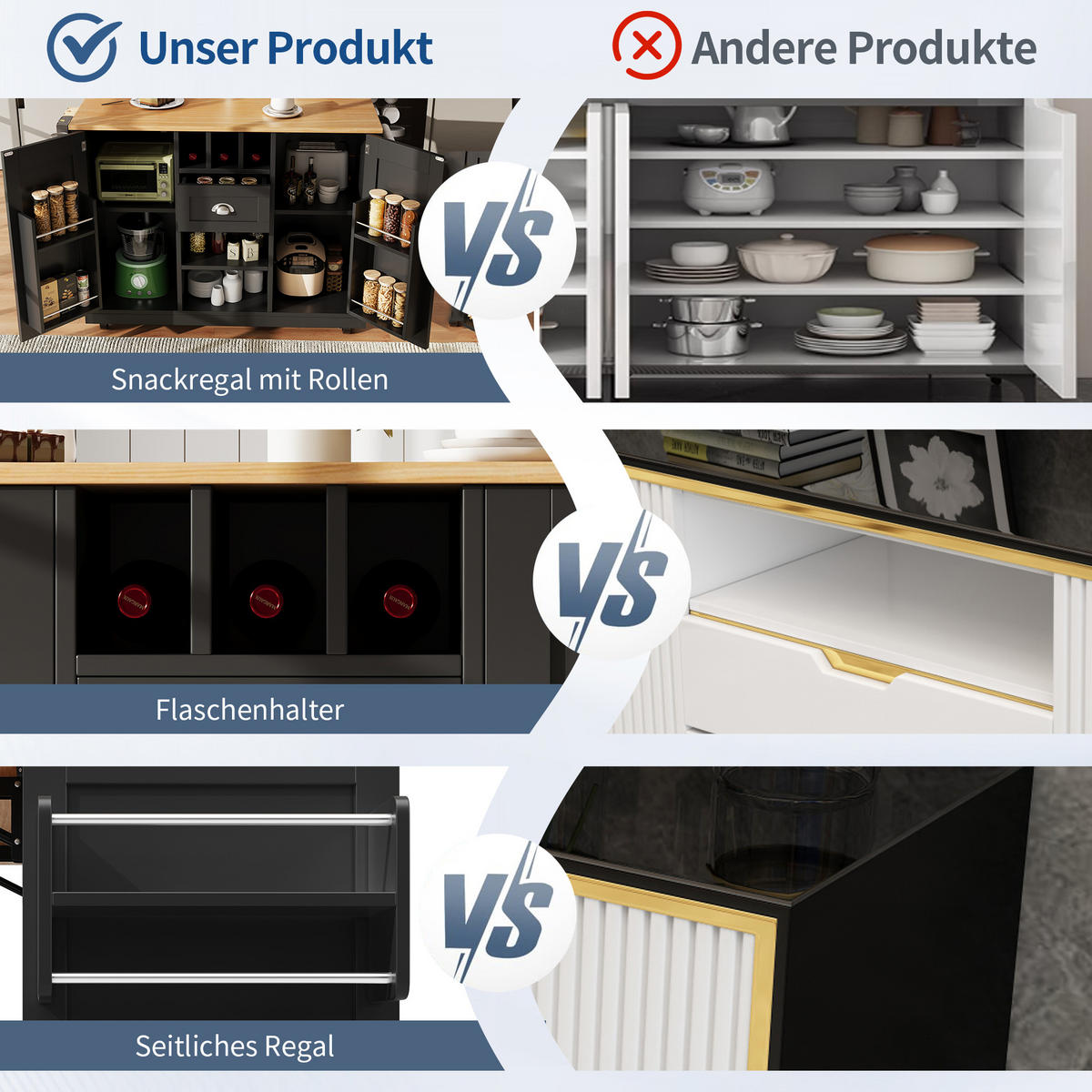 KÜCHENINSEL 140/40/93,5 cm schwarz aus MDF mit Klappplatten - Schwarz, Holzwerkstoff (140/93.5/40cm) - OKWISH