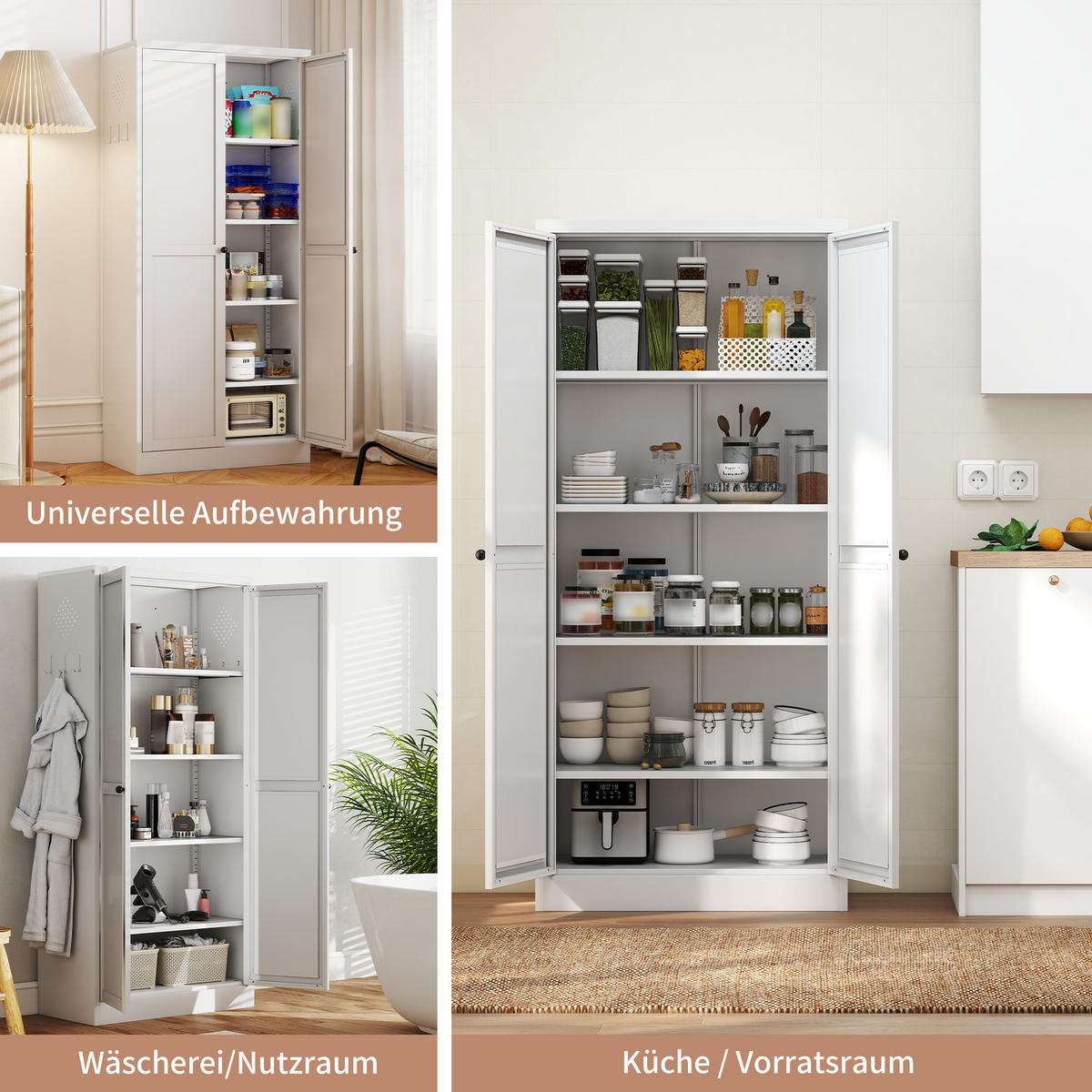 HIGHBOARD DE-38774 70/35/155 cm 4 verstellbare Böden Weiß - Weiß, Holzwerkstoff (70/155/35cm) - ComfortXL