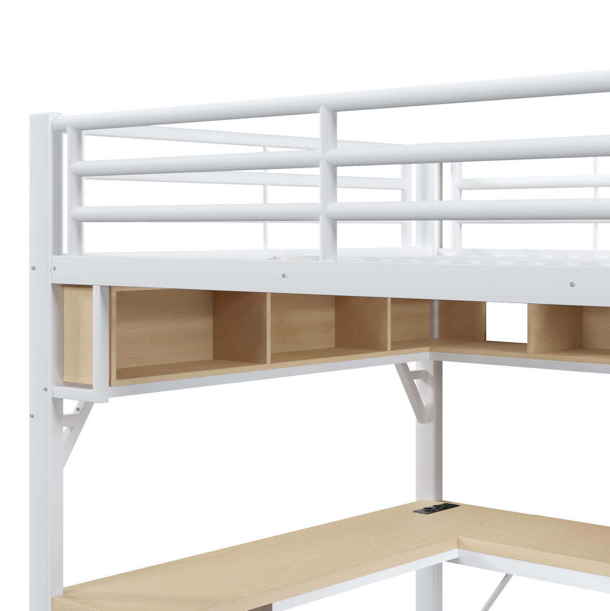 HOCHBETT mit Schreibtisch, Regalen und LED, Weiß, 140/200 cm - Weiß, Metall (140/200cm) - MIVRAY