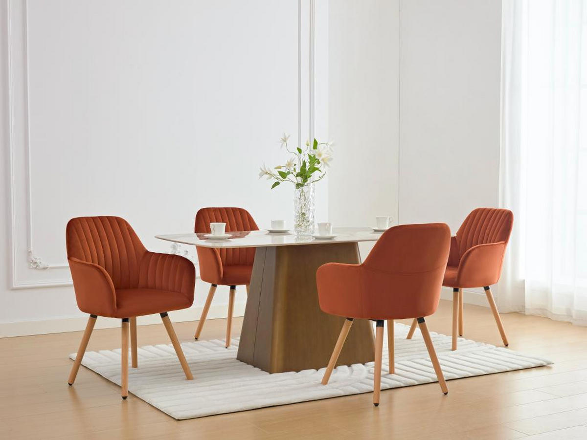 STUHL mit Armlehnen 2er-Set - Samt & Metall in Holzoptik - Terracotta - ELEANA - Braun, Textil (58/85/56cm) - Vente-Unique