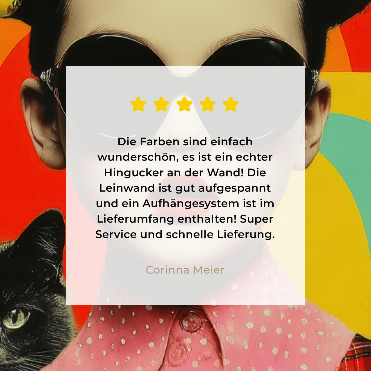 LEINWANDBILD Mädchen - Sonnenbrille - Katze - Retro Deko Wohnzimmer 20x30 cm - Beige, Textil (20/30cm) - MuchoWow