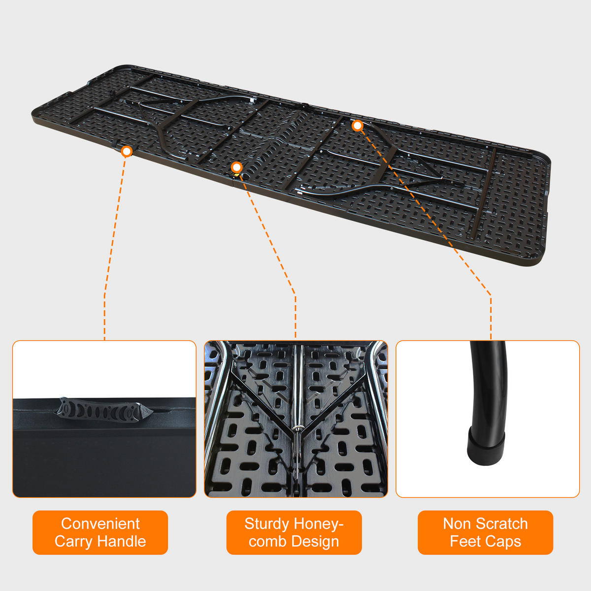 KLAPPTISCH 244 cm Schwarz - Schwarz, Kunststoff (243.9/73.6/73.6cm) - ComfortXL