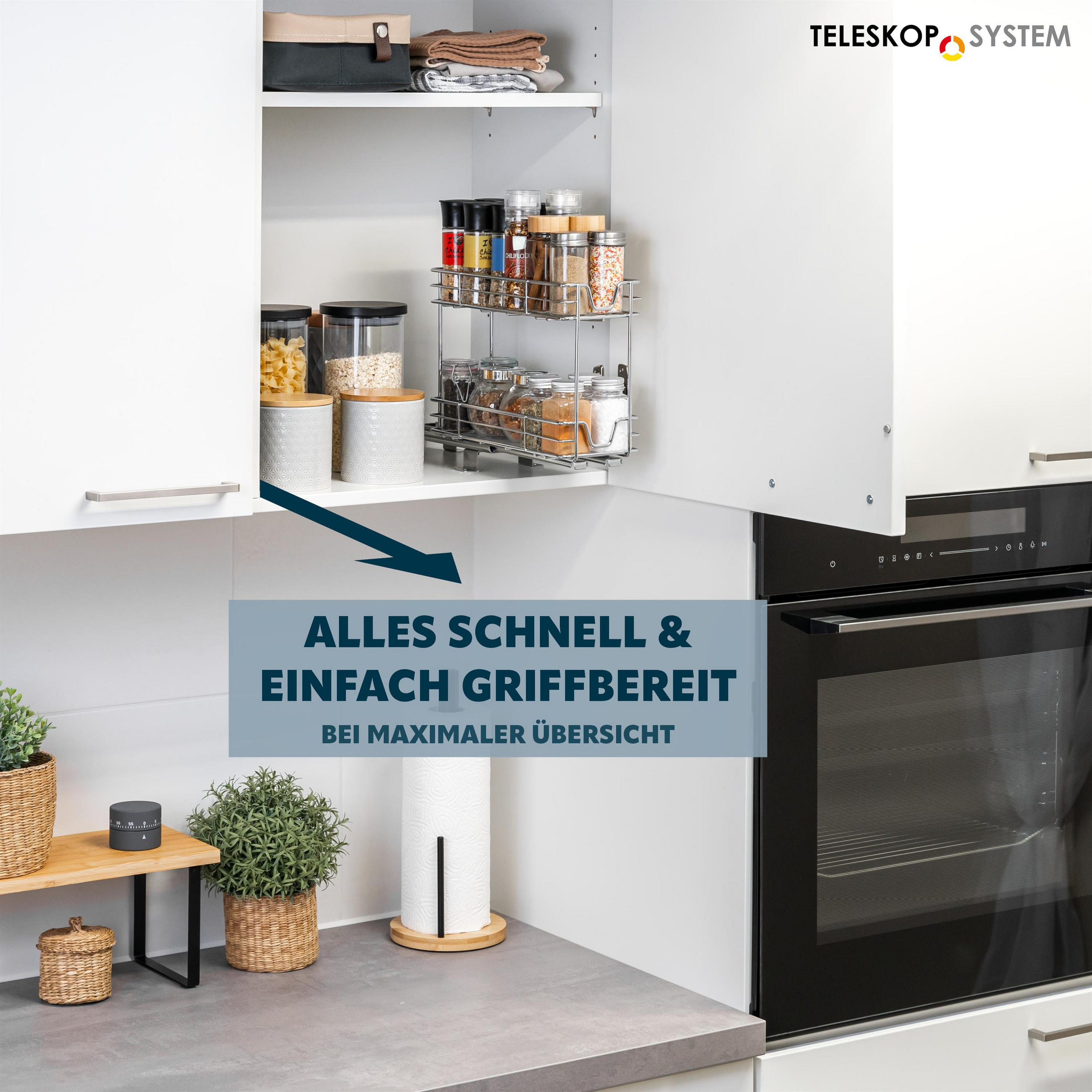 TELESKOP-GEWÜRZREGAL 2-stöckig Metall mit Einlegeboden verchromt - Chromfarben, Metall (11.5/23.5/29cm) - bremermann