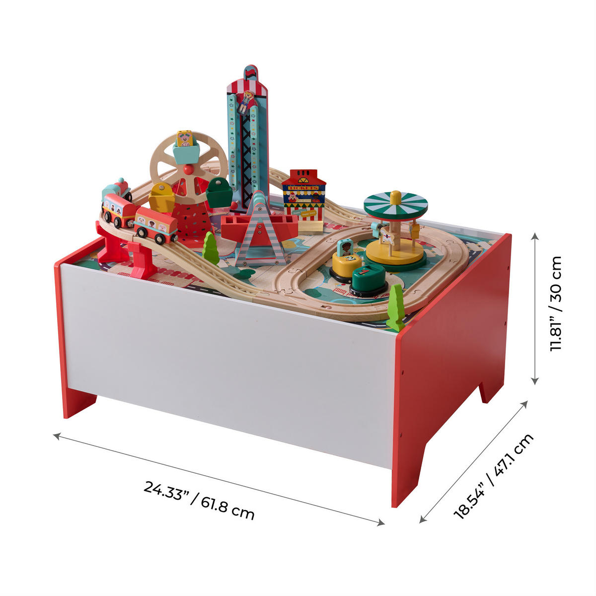 EISENBAHN Spieltisch mit 6 Mini-Spielen & Aufbewahrung, Mehrfarbig, 30cm - Multicolor, Holzwerkstoff (47/62cm) - Teamson Kids