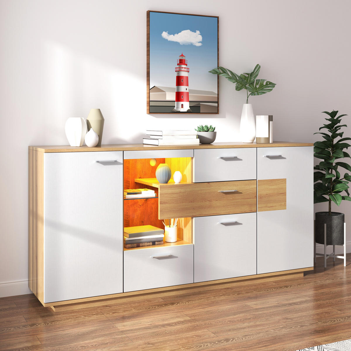 SIDEBOARD Weiß 160/40/77 cm - Weiß, Holzwerkstoff (40/77/160cm) - Urban Meuble