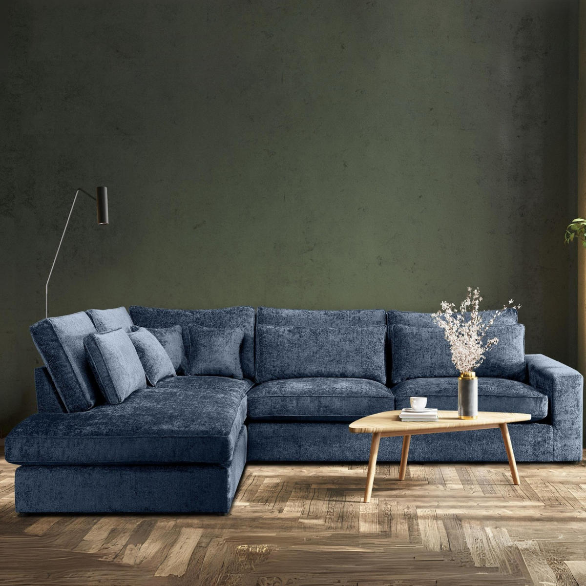 ECKSOFA LINKS IMPERA Modern 4/5 Sitzer, Dunkelblau - Dunkelblau, Textil (314/224cm) - KONSIMO®