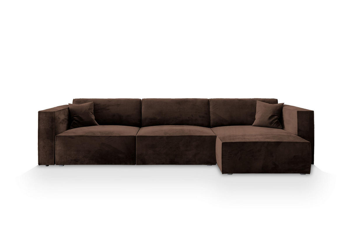 ECKSOFA TOLMO M Braun Velours-Stoff mit Schlaffunktion - Braun, Holz (347/148cm) - MASSENO