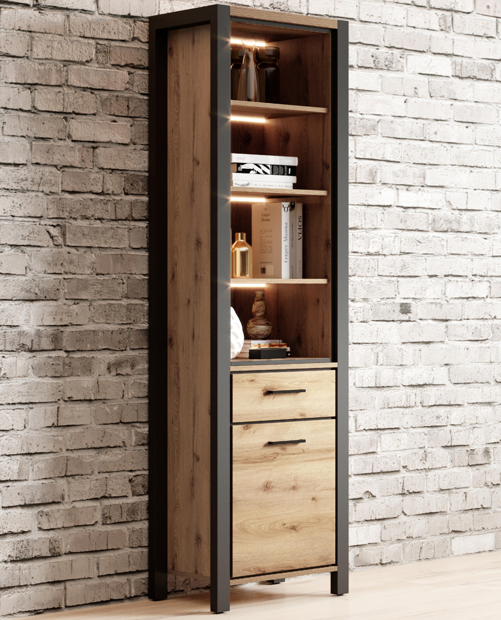 VITRINE in Eichefarben - Eichefarben, Holzwerkstoff (55/200/41cm) - MASSENO