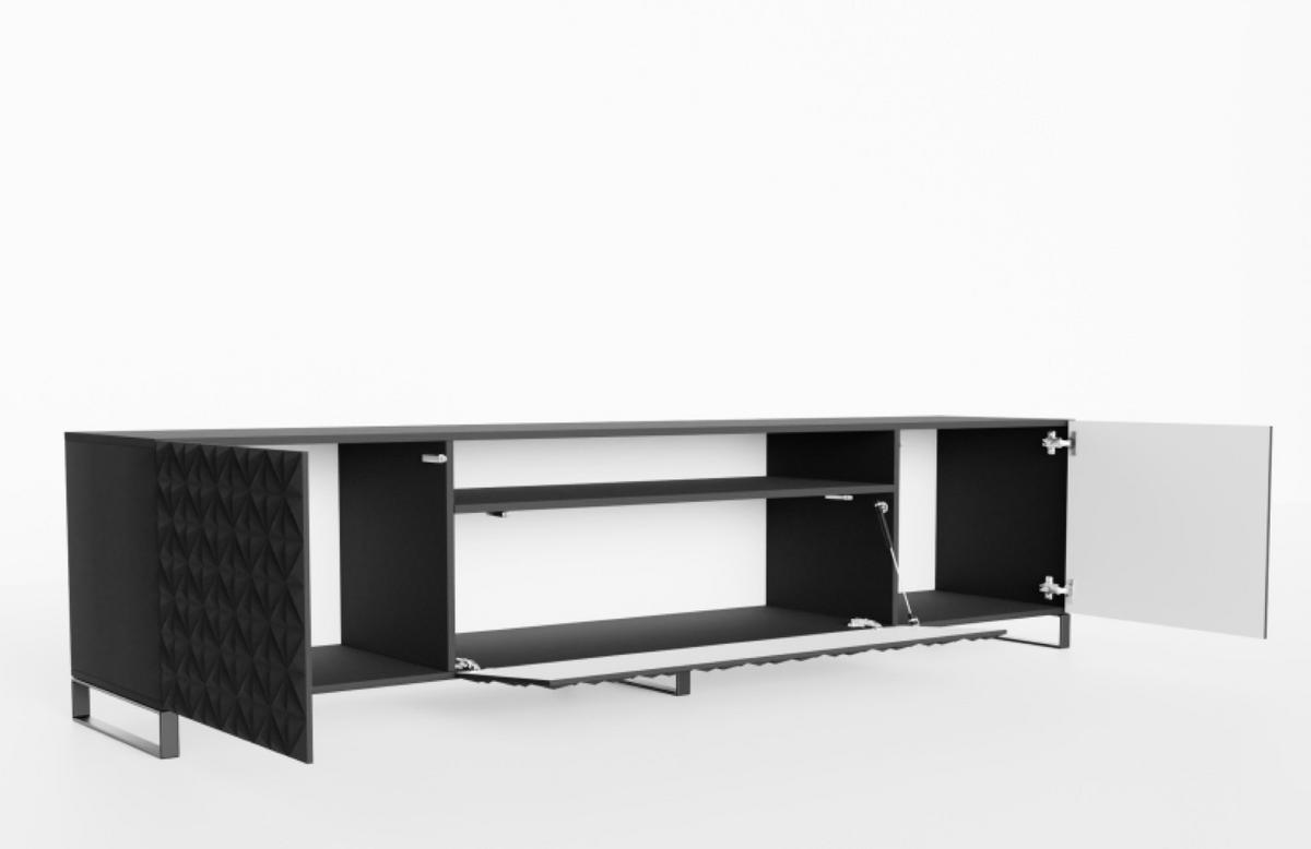 TV-LOWBOARD Schwarz ALI Mit Dekorativen Fronten Für Fernseher 200 cm - Schwarz, Holzwerkstoff (200/53/41cm) - Sepro Meble