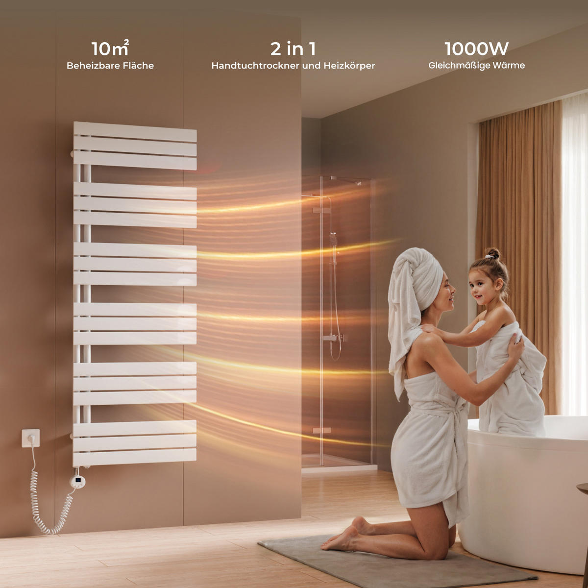 HANDTUCHHEIZKÖRPER 159,9/60 cm weiß elektrisch 1000 W mit WLAN-Thermostat - Weiß, Metall (60/160/5.9cm) - S'AFIELINA