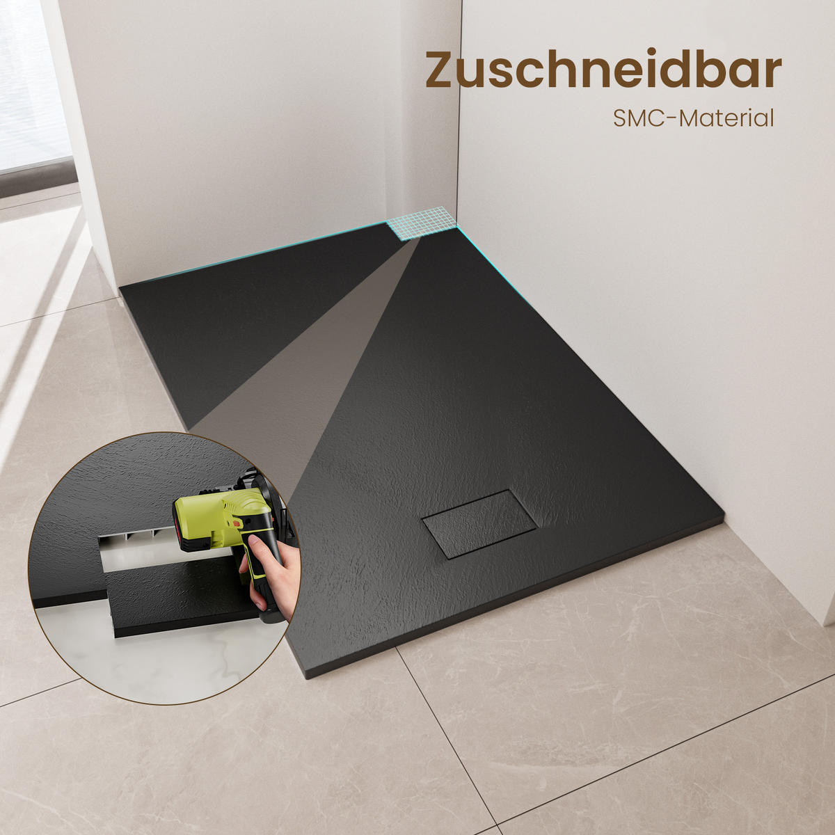 DUSCHWANNE mit rutschhemmender Oberfläche Schwarz 120/90 cm - Schwarz, Naturmaterialien (90/2.6/120cm) - EMKE
