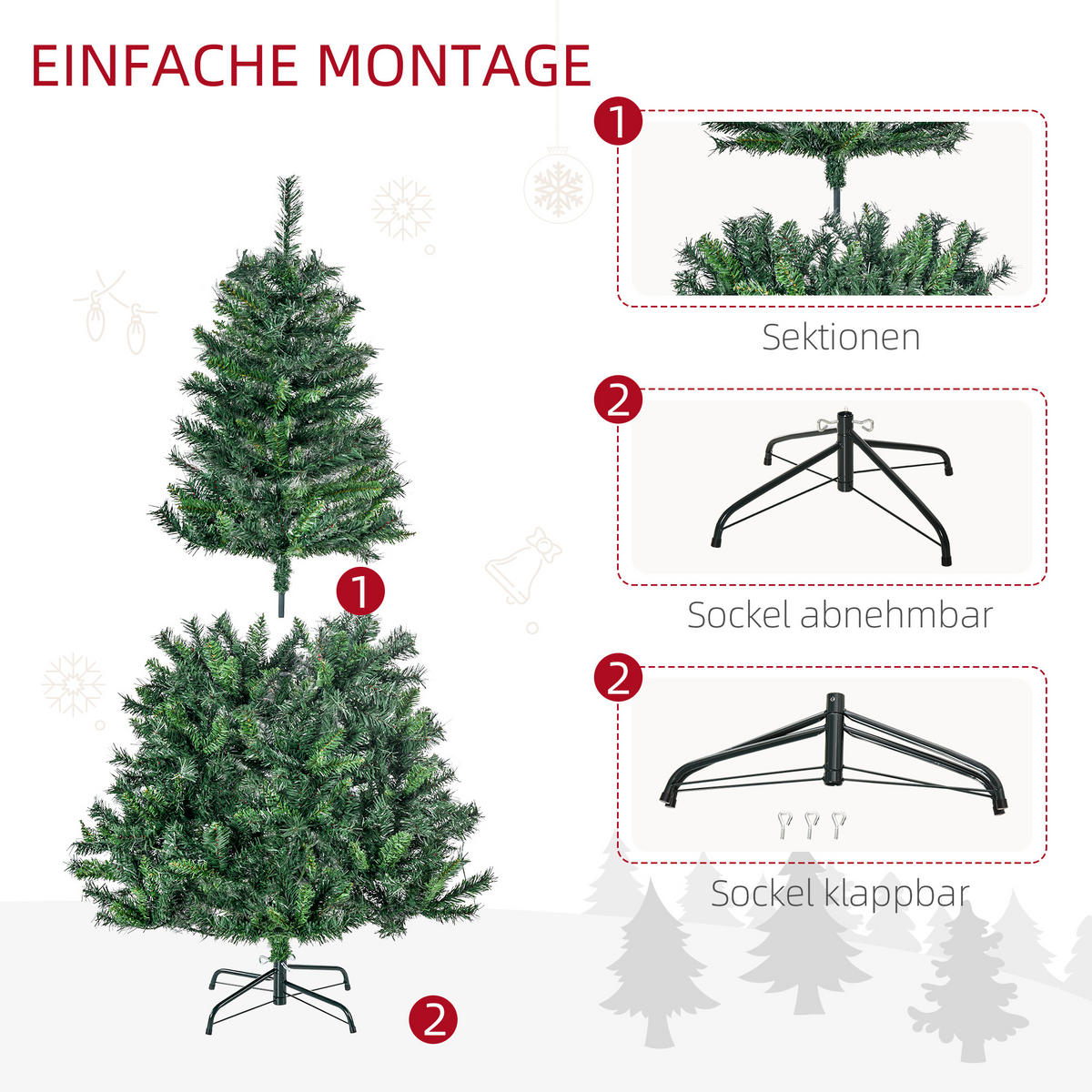 WEIHNACHTSBAUM Tannenbaum mit Deko 120 LEDs 511 Spitzen Ø95 x 150H cm - Grün, Kunststoff (150cm) - HOMCOM
