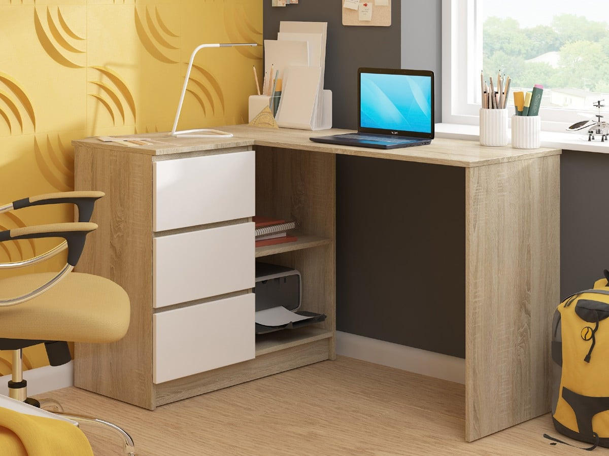 SCHREIBTISCH Eiche Sonoma, Weiß 77/124/85 - Weiß/Sonoma Eiche, Holzwerkstoff (85/124/77cm) - RAUMHIRSCH FURNITURE