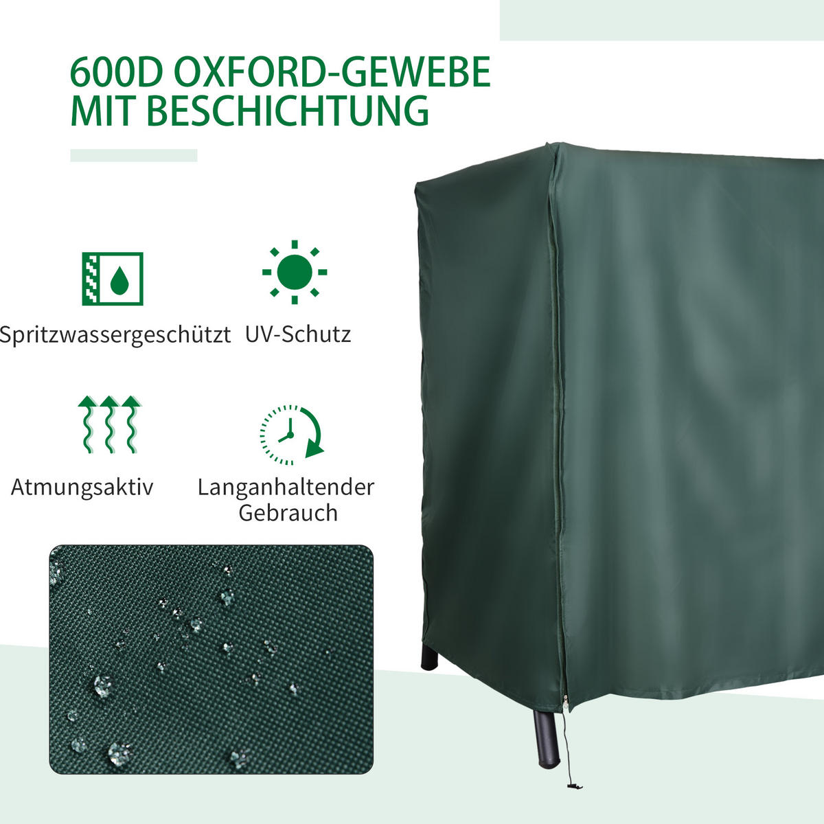 ABDECKUNG Hollywoodschaukel, Dunkelgrün - Dunkelgrün, Kunststoff (124/164/205cm) - Outsunny