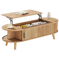 COUCHTISCH 120/50/39,5 cm höhenverstellbar mit verstecktem Stauraum und Rolltüren aus MDF, Natur - Naturfarben, Holzwerkstoff (120/50/39.5cm) - Modfu