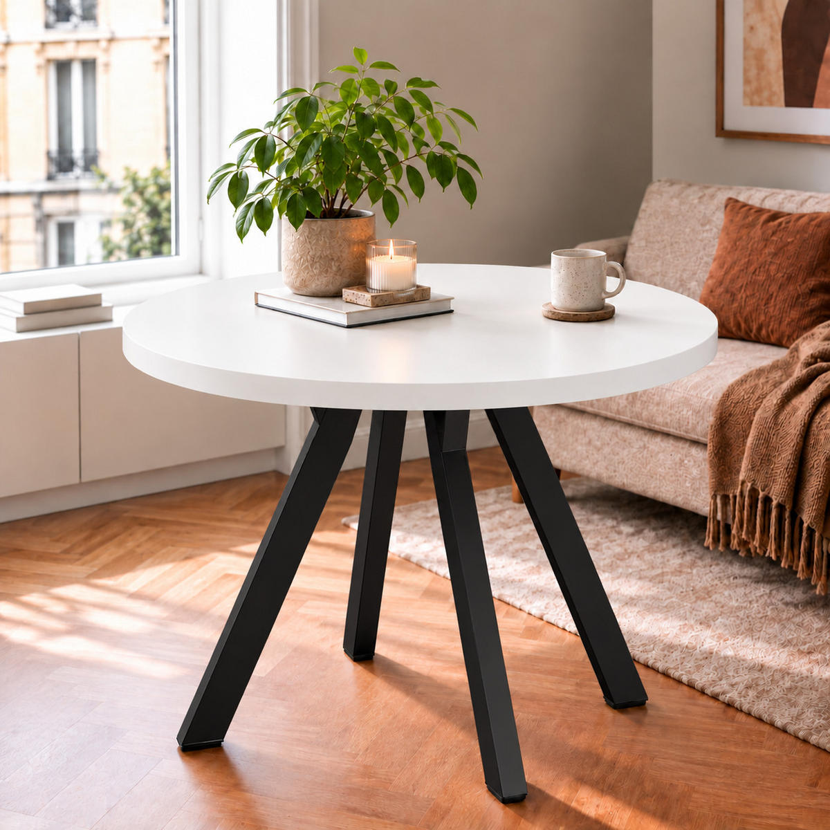 ESSTISCH rund ausziehbar 100/200/76 cm, Weiß, 54 cm Tischplatte + Y Metallgestell Schwarz - Schwarz/Weiß, Holzwerkstoff/Metall (100/200/76cm) - Damale Möbel