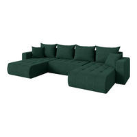 SEDACÍ SOUPRAVA DO U s funkcí spaní a úložným prostorem MILA-U 378x194x86 zelená velur - černá/zelená barva, kompozitní dřevo/textil (378/86/194cm) - ALTDECOR