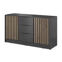 KOMMODE Stilo 155 cm in Graphit + Lamellen aus Artisan-Eiche - Schwarz/Graphitfarben, Holzwerkstoff/Kunststoff (155/86/45cm) - Ravio