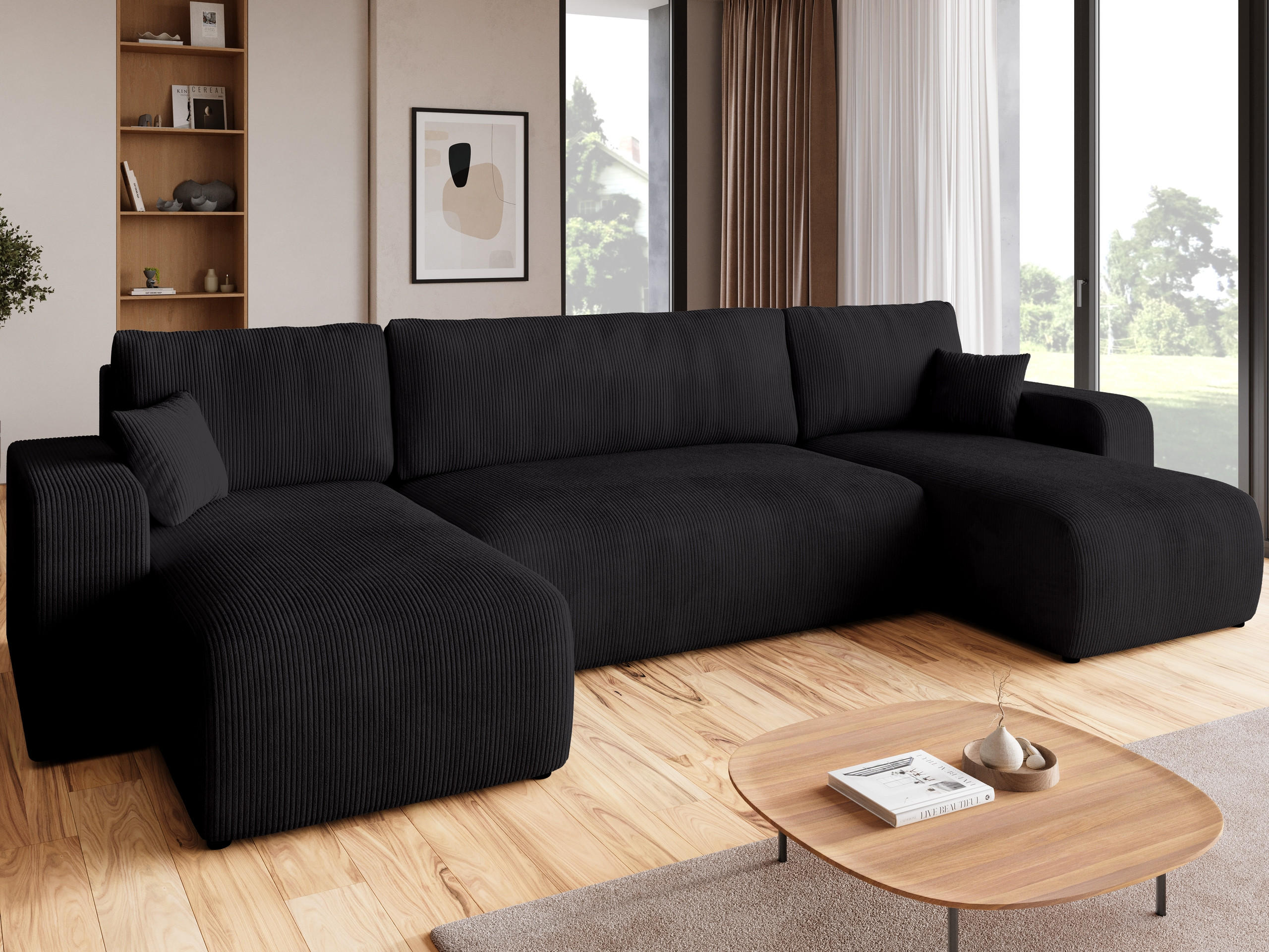 WOHNLANDSCHAFT PUMI mit Schlaffunktion Schwarz Cord - Schwarz, Textil (312/82/148cm) - Bromarkt