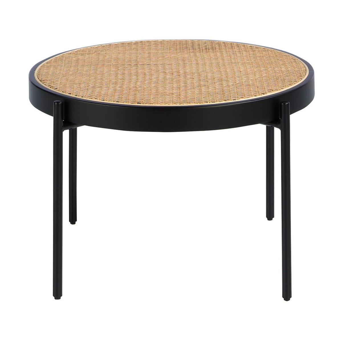 COUCHTISCH Runder Couchtisch aus Rattan, schwarzem Holz und schwarzem Stahl Ø66/40 cm - Schwarz/Naturfarben, Naturmaterialen/Holzwerkstoff (66/66/40cm) - ANGEL CERDA