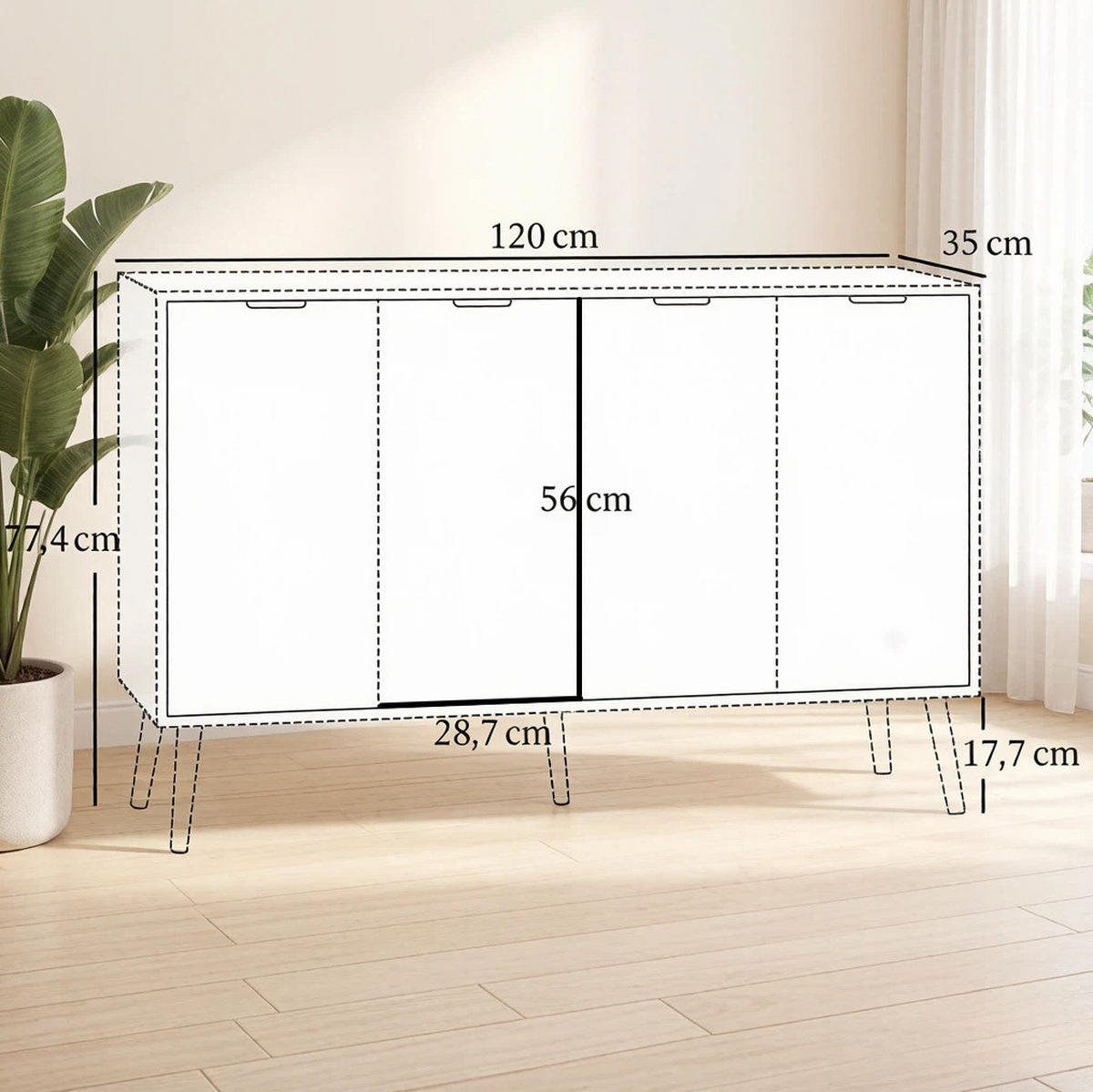 SIDEBOARD in Weiß 120x35x77,4 cm mit 2 Schränken und verstellbarem Einlegeboden - Weiß, Holzwerkstoff (35/77.4/120cm) - IVMEU