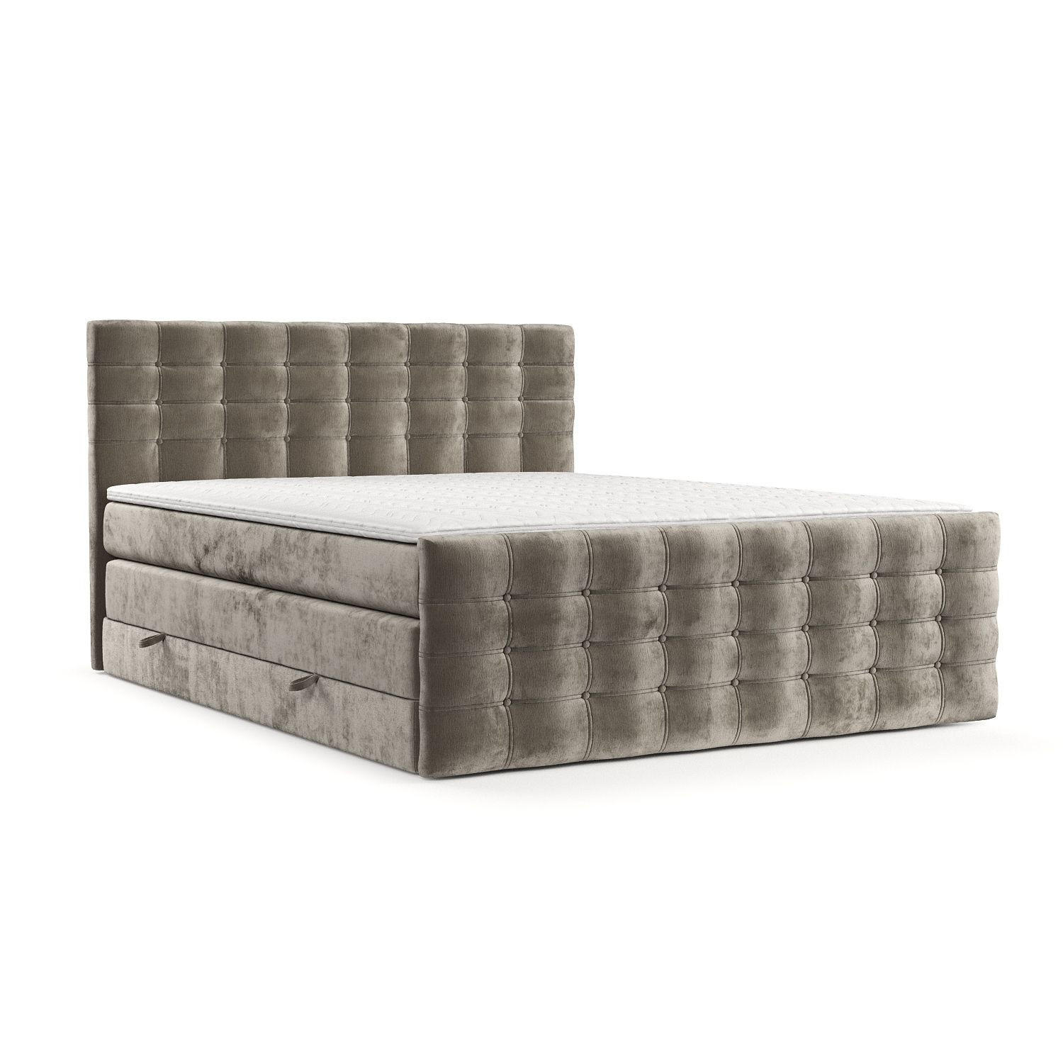 BOXSPRINGBETT Blend Beige 180/200 cm mit Matratze und Topper - Beige/Schwarz, Holz/Holzwerkstoff (180/200cm) - Maison de Reve