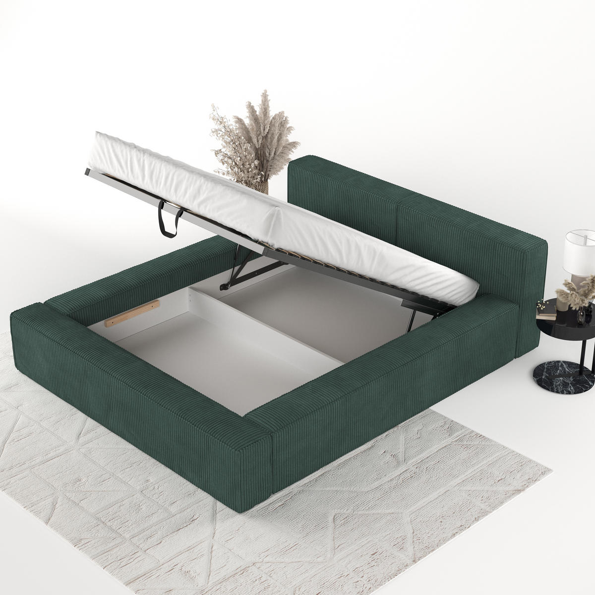 POLSTERBETT Casto mit Stauraum 200/200 cm Grün im Poso Stoff - Schwarz/Naturfarben, Holz/Holzwerkstoff (200/200cm) - AltaBeds