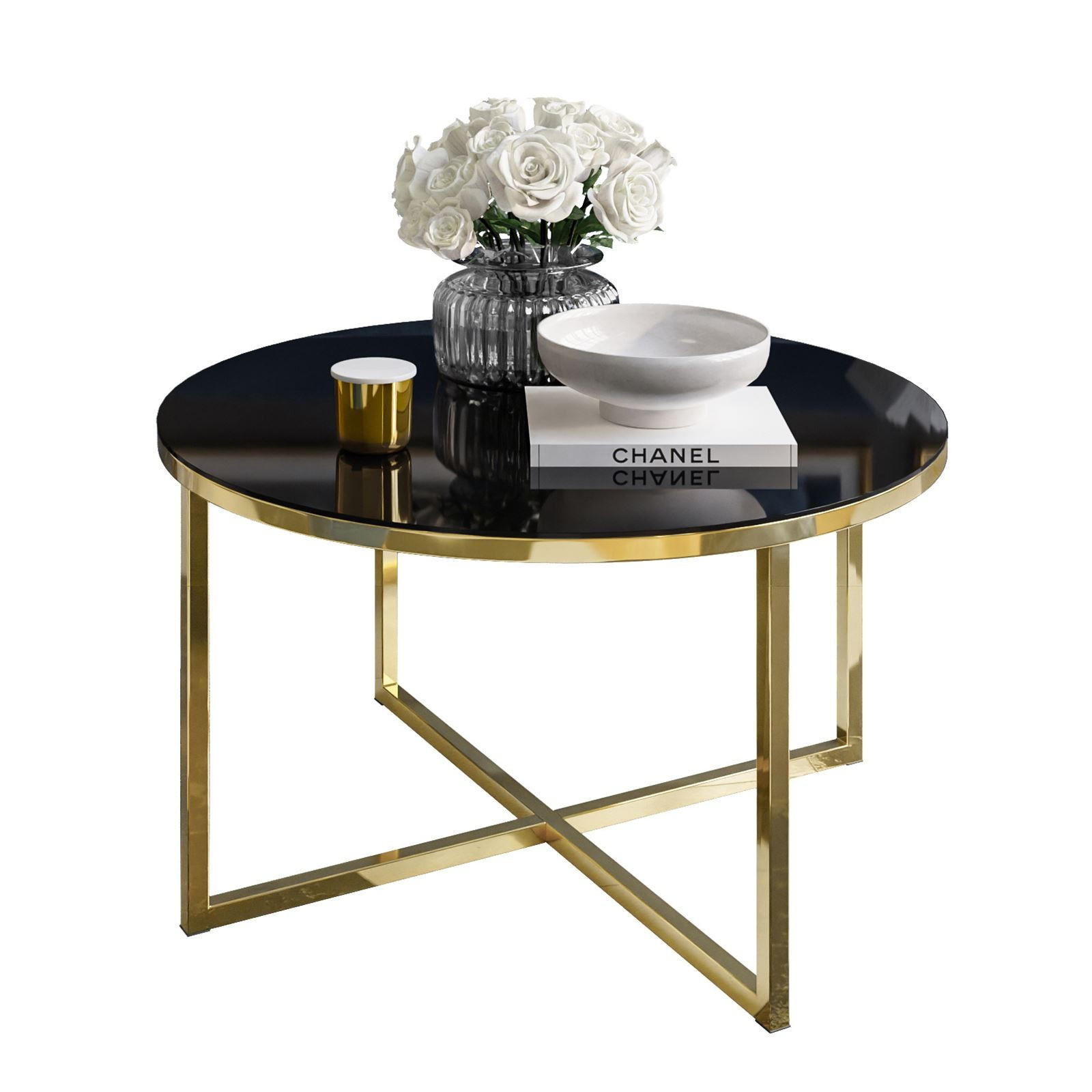 Lookway Couchtisch Gold, Schwarz 70x44.4x70 cm