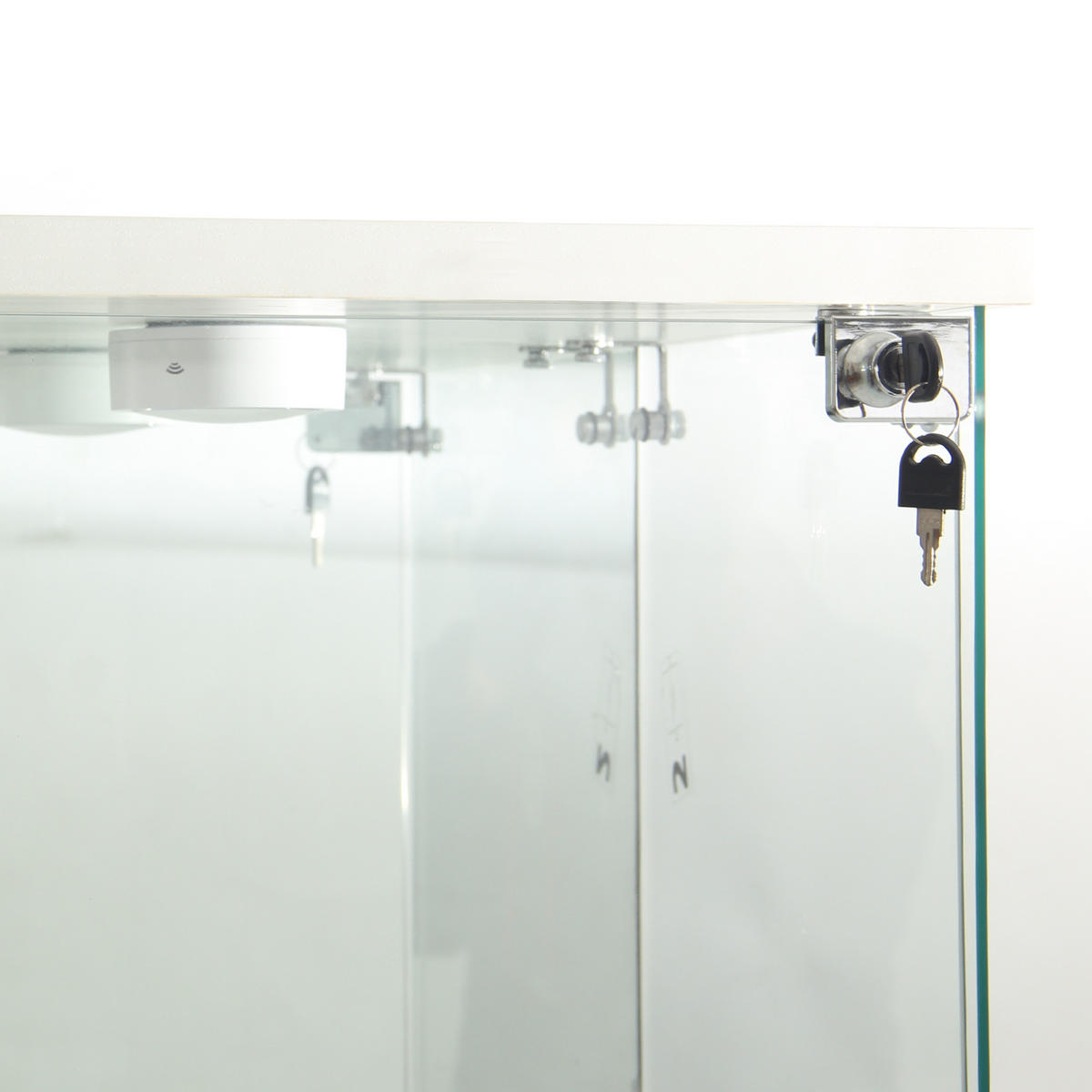 GLASVITRINE Stehend 4-Lagen Mit LED, Schloss & 1 Tür Weiß - Weiß, Holz (36.5/164/42.5cm)