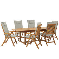 GARTENMÖBEL SET 6-Sitzer Akazienholz Auflagen grau-beige Java - Hellbraun/Beige, Holz - Beliani