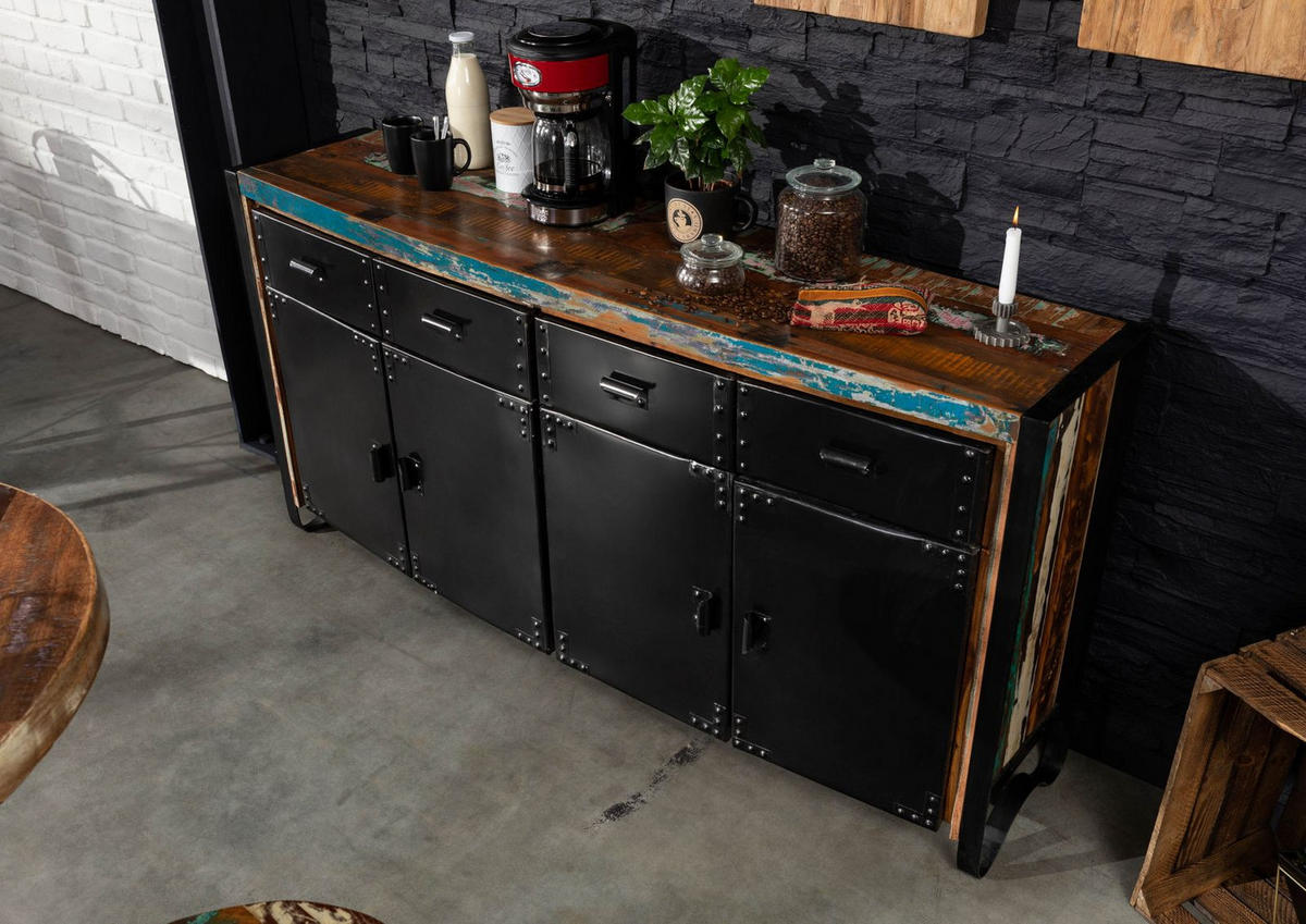 SIDEBOARD Altholz 180x43x90 mehrfarbig lackiert INDUSTRIAL #101 - Multicolor, Holz (180/90/43cm) - Massivmoebel24