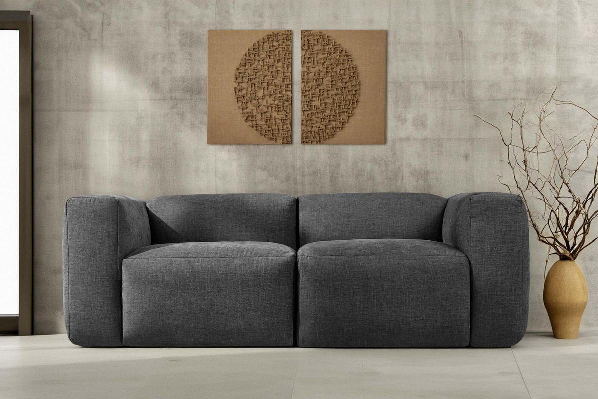2-SITZER-MODULSOFA BUFFO mit extrem weicher und bequemer Sitzfläche, Gewebestoff, aschgrau - Grau, Textil (210/73/96cm) - KONSIMO®