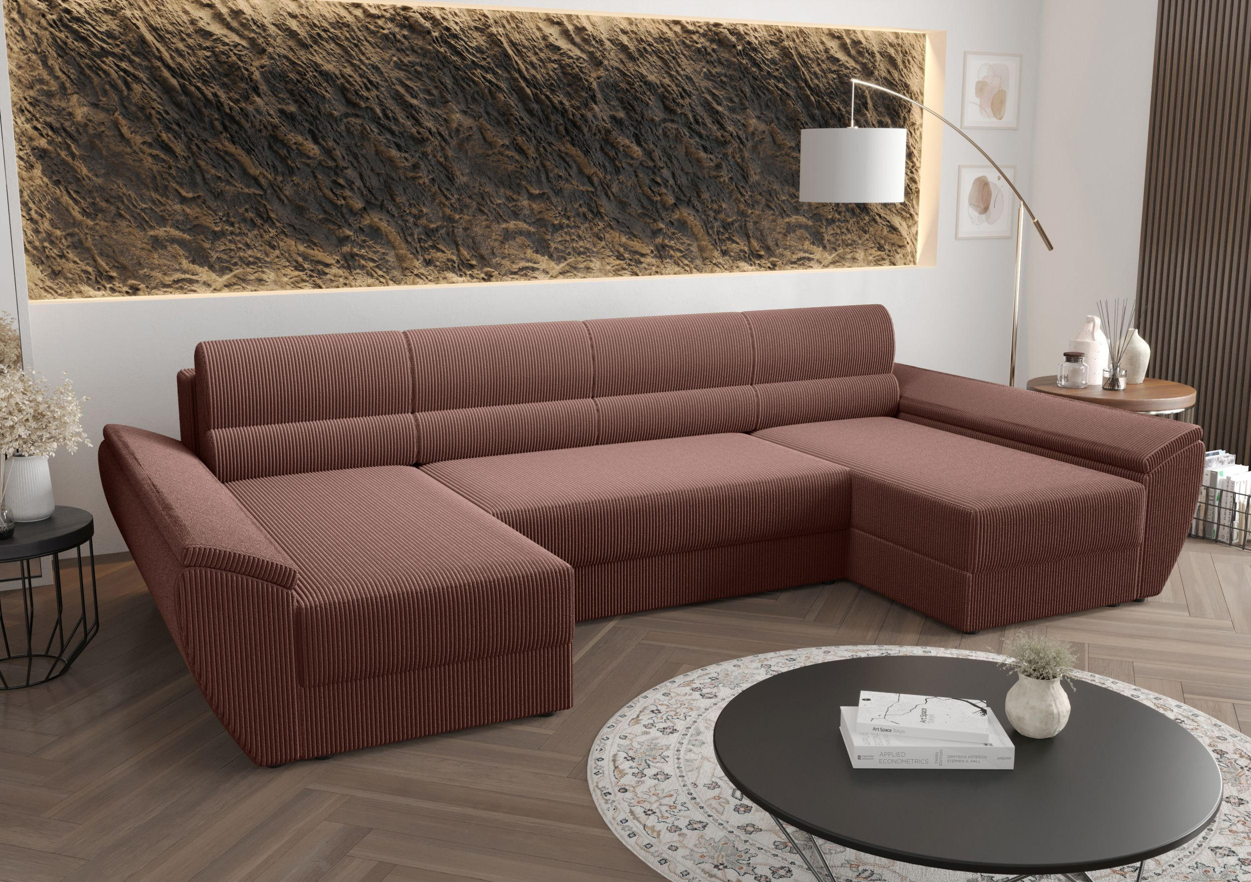 WOHNLANDSCHAFT REBIU4 Poso 29 mit Schlaffunktion - Braun, Textil (326/86/140cm) - Bedante