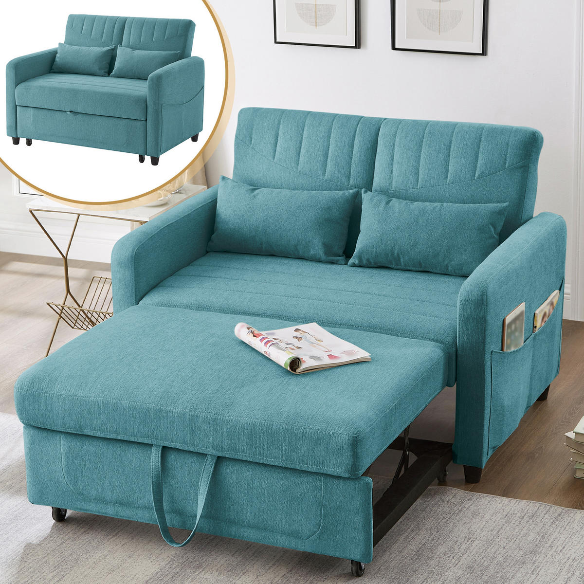 SCHLAFSOFA 2-Sitzer ausziehbar mit 3-stufiger Rückenlehne - Petrol, Kunststoff (114/82.5/77cm)