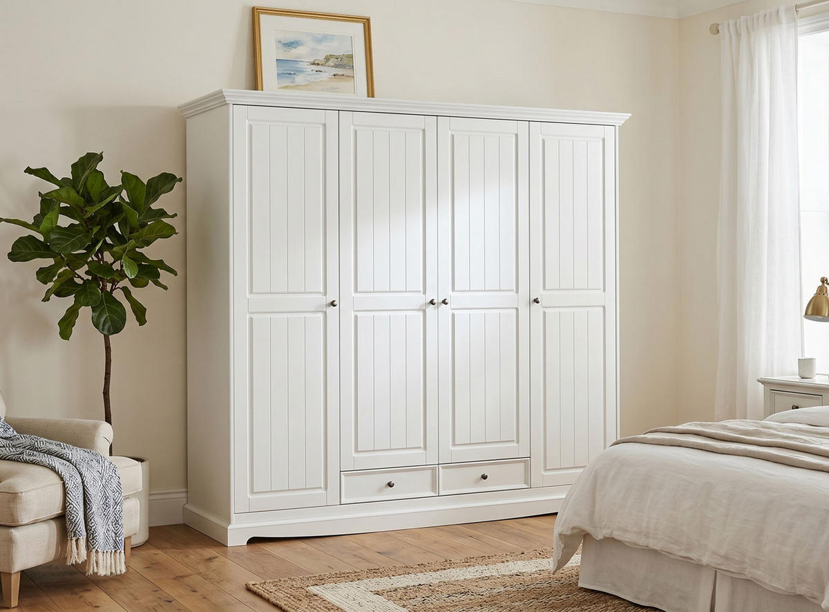 KLEIDERSCHRANK Belluno Elegante Kiefer weiß (RAL9010) lackiert 202 / 64 / 190cm - Weiß, Holz/Metall (202/190/64cm) - Feldmann-Wohnen