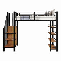 HOCHBETT mit Treppe und Stauraum 90x200 cm Metall Schwarz - Schwarz, Metall (90/200cm) - Meubliv