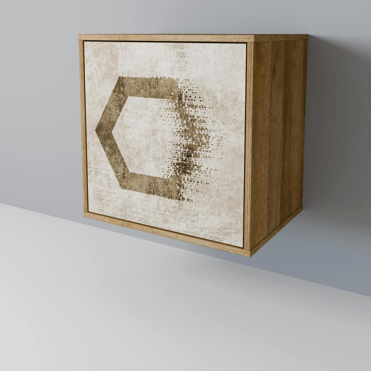 SIDEBOARD HEXAGONAL SHAPES, Eichefarben, 57,5x42x70,5 cm, Schwarze Metall-Sternfüße - Eichefarben/Multicolor, Holzwerkstoff/Metall (57.5/70.5/42cm) - SpaceRebels