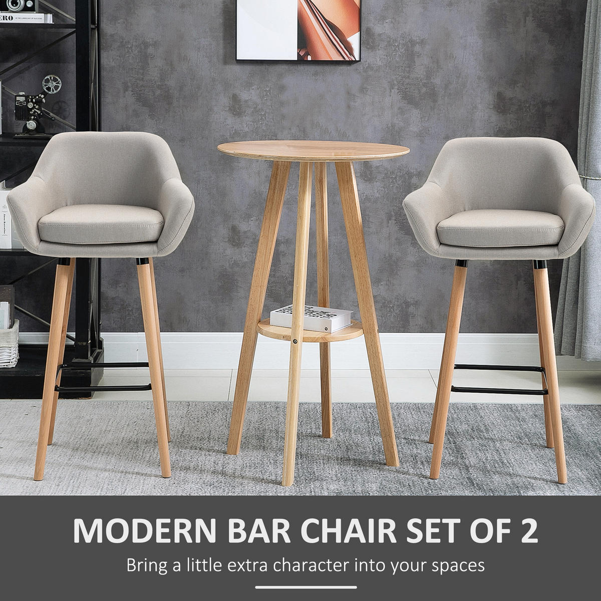 BARHOCKER, Buchenholzbeine, Metall Beige - Beige, Holz (48/100/55cm) - HOMCOM