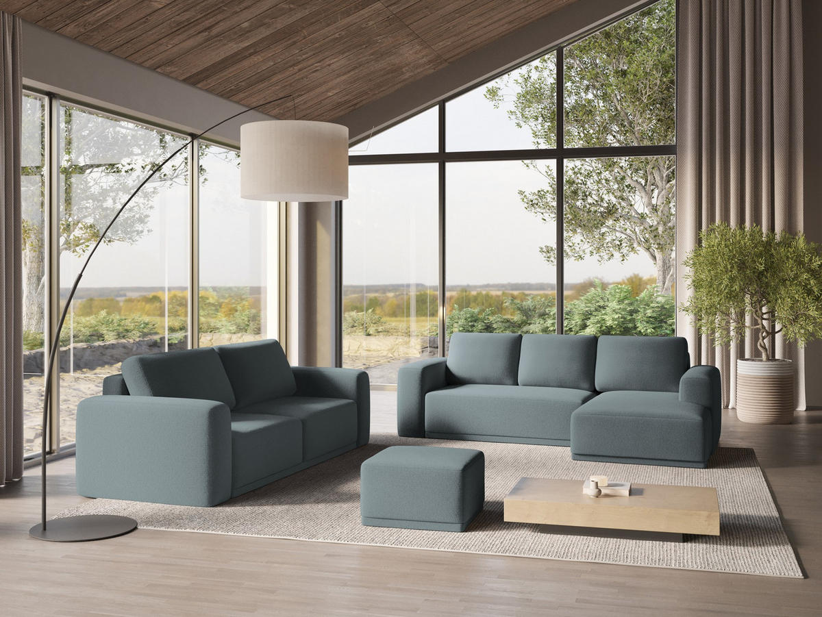 WOHNLANDSCHAFT Chenille Stoff Blau - Blau/Blaugrau, Kunststoff/Textil (333/91/160cm) - Makamii