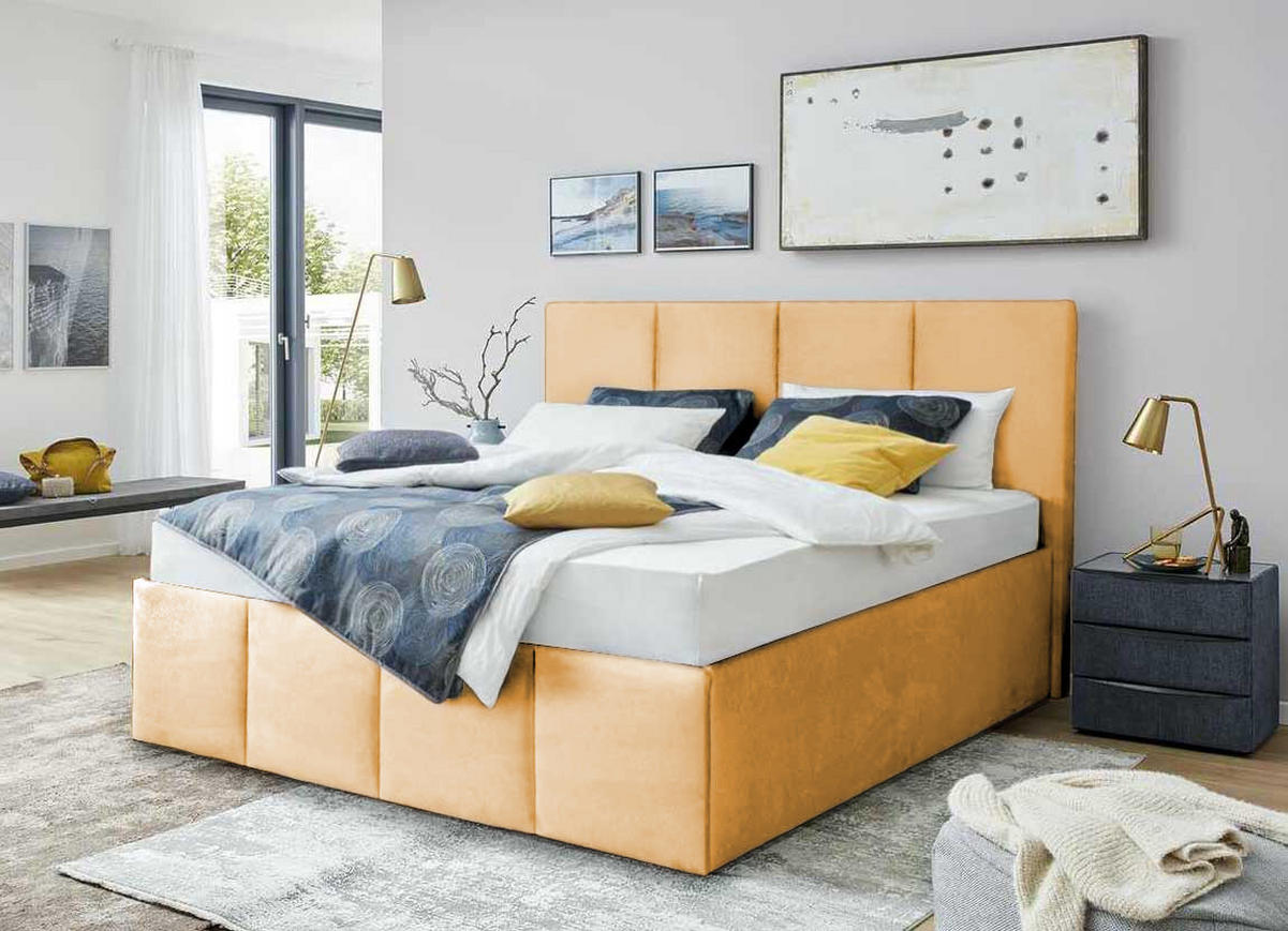 POLSTERBETT Dalas Gold 180 x 200 x 40 cm Stauraum Mit hochwertiger Matratze H2 (bis 100 kg) und Lattenrost - Goldfarben, Holz (180/200cm) - Halmon Schlafkomfort Betten 