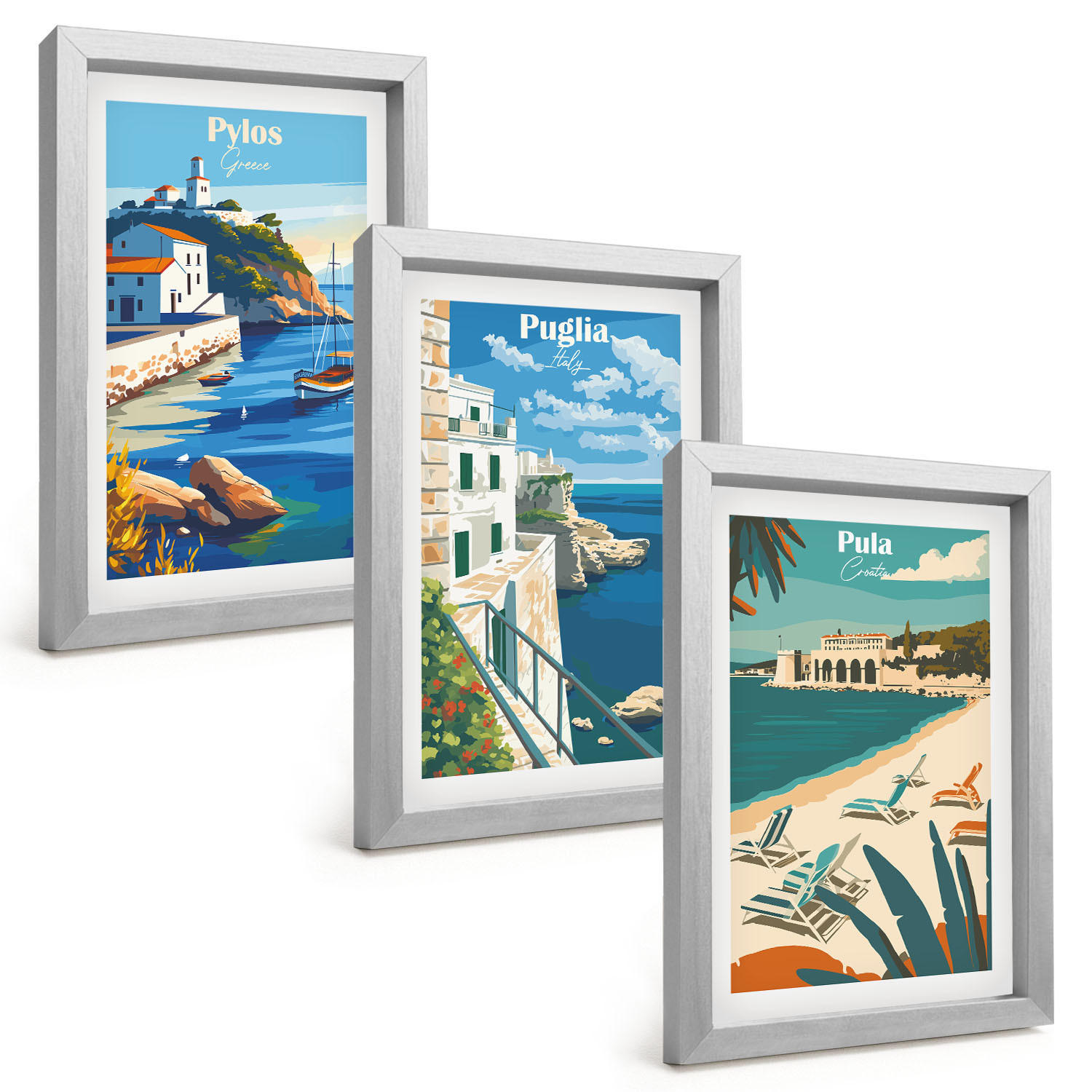 BILDER SET 3er Set - 20x30 cm Silberner Rahmen - Küstenlandschaften des Tourismus - Silberfarben, Kunststoff (20/30cm) - TULUP