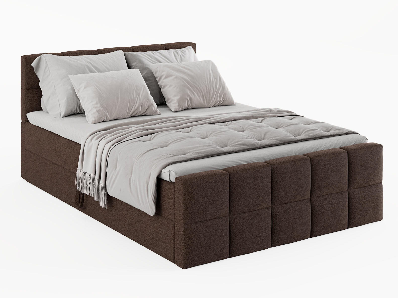 KONTINENTALBETT Vanessa 206/223 cm, in Dunkelbraun, Bouclé-Stoff, Bettkasten, Matratze, Topper - Dunkelbraun, Textil (200/220cm) - Barchello