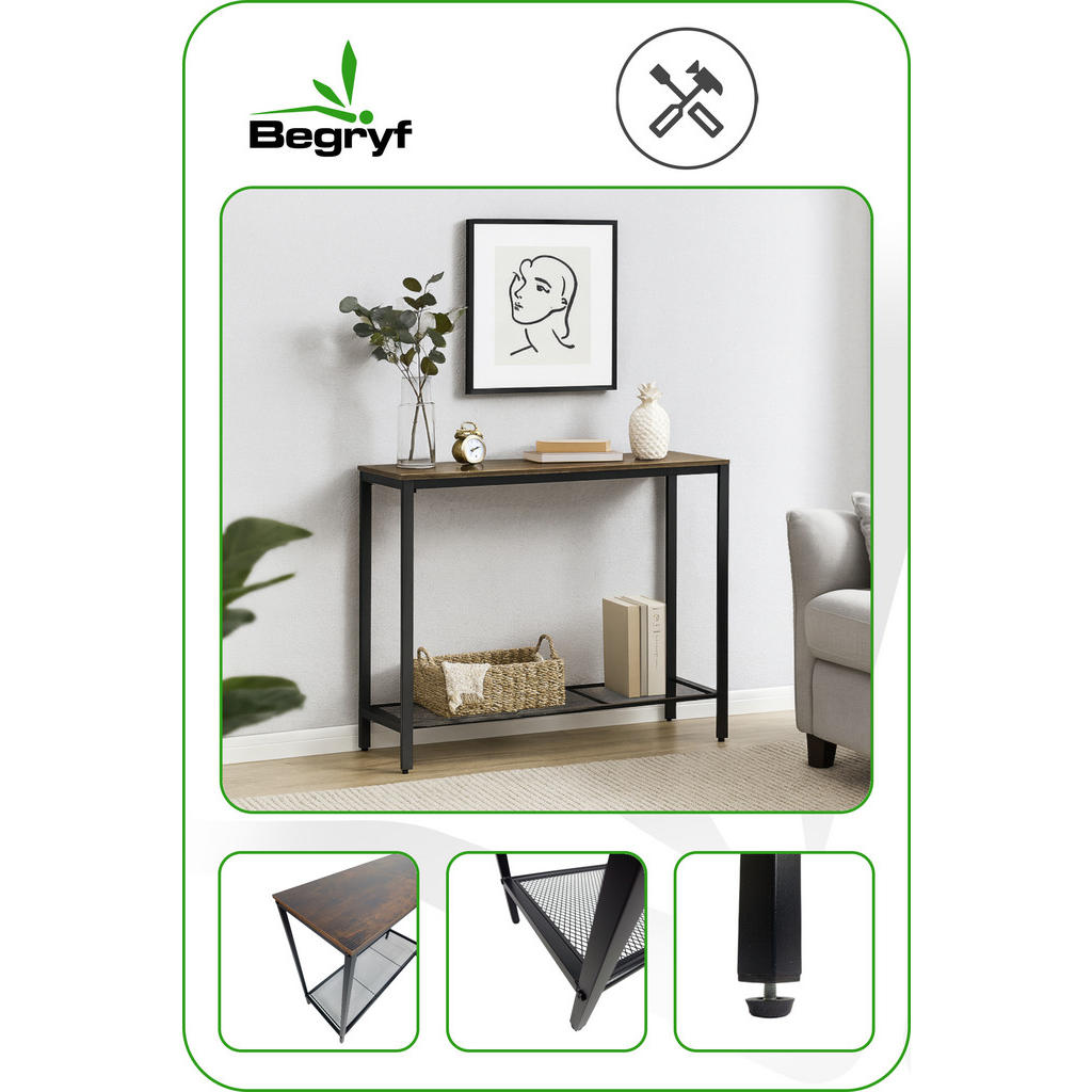 Thumbnail - Begryf Konsolentisch, Schwarz, Dunkelbraun, Holzwerkstoff, Metall, Rechteckig, 100x80x35 cm, Wohnzimmer, Wohnzimmertisch...