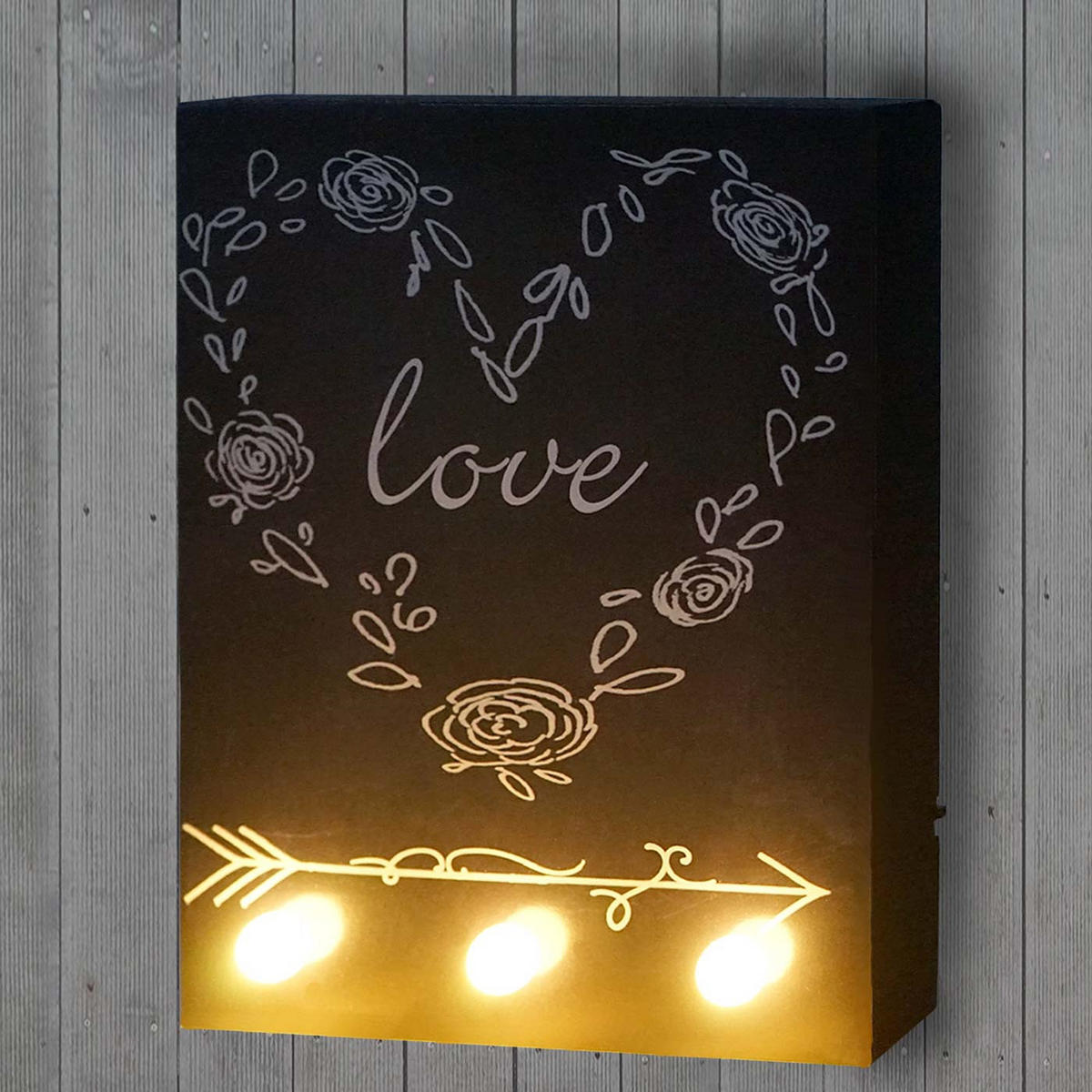 LED-BILD LEUCHTBILD LOVE Grau - Grau, Holz (20/25cm) - MCW