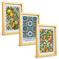 BILDER SET 3er Set - 20x30 cm Goldrahmen - Zitrusfarbene abstrakte - Goldfarben, Kunststoff (20/30cm) - TULUP