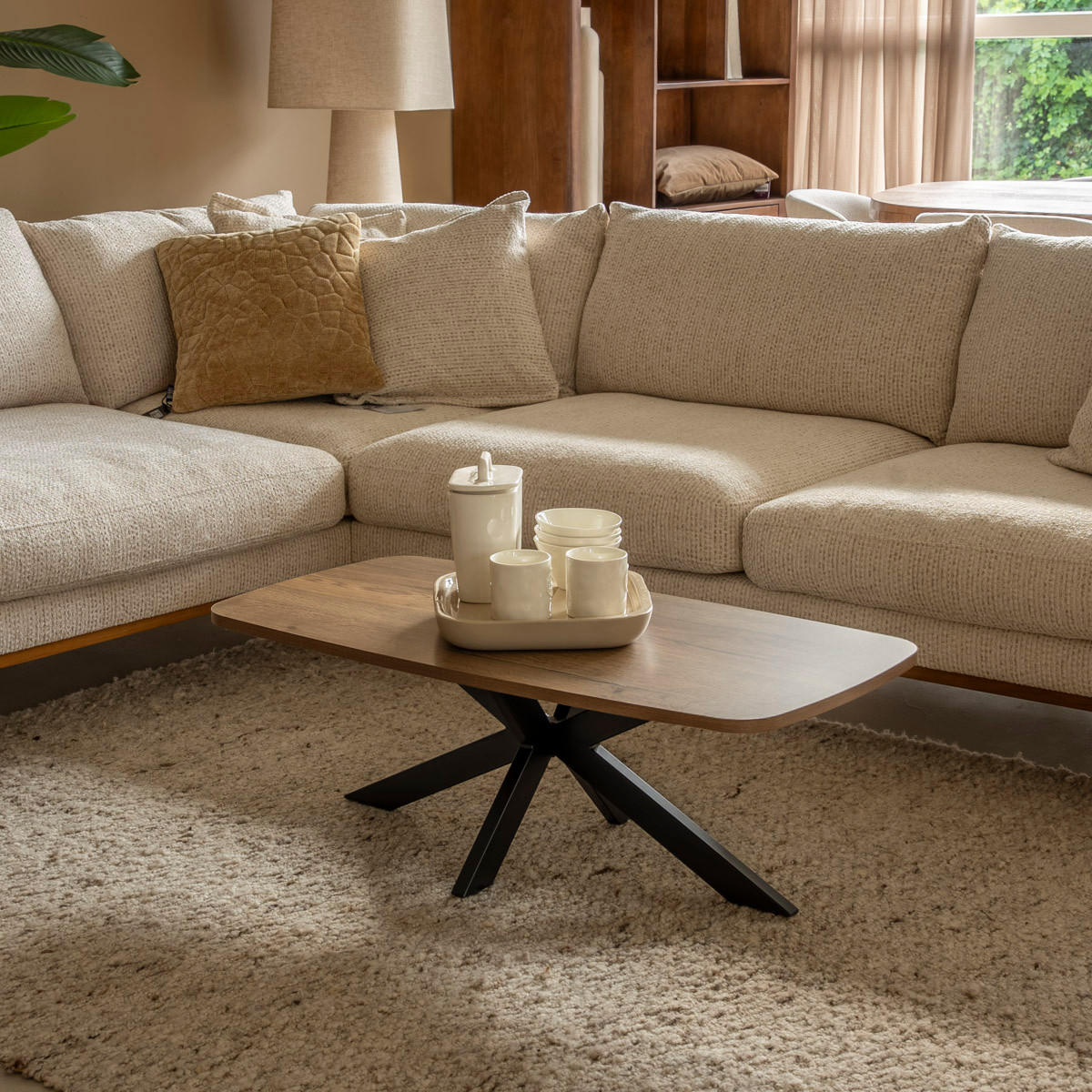 COUCHTISCH Jaimy – Dunkelbraun – dänisch oval – Melamin & Metall – 120 cm - Braun, Metall (120/60/35cm) - Giga Meubel